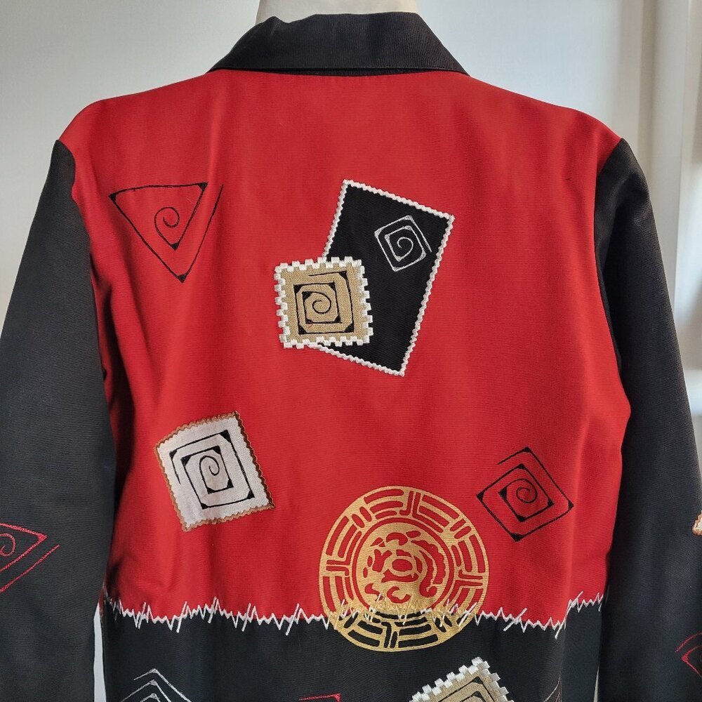 COLDWATER CREEK Red & Black Cotton Casual Jacket W/Appliqué Stitching (Size: S) - Picture 3 of 15